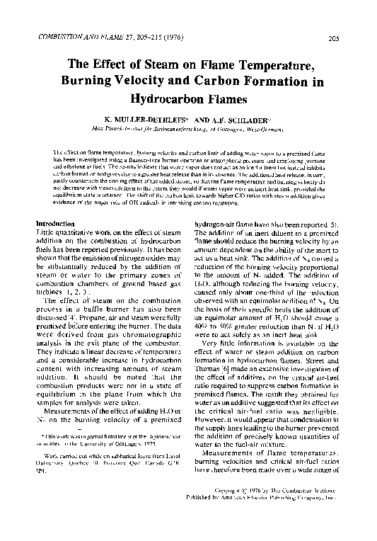 (PDF) The effect of steam on flame temperature, burning velocity and ...