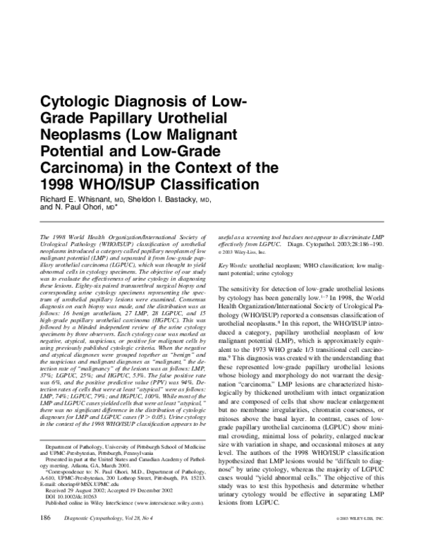 (PDF) Cytologic diagnosis of low-grade papillary urothelial neoplasms ...