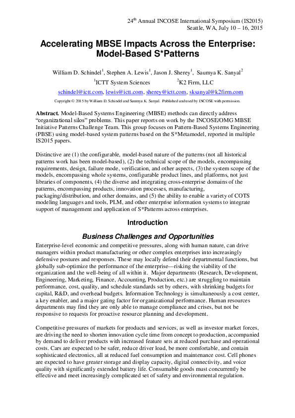(PDF) Accelerating MBSE Impacts Across the Enterprise: Model-Based S ...