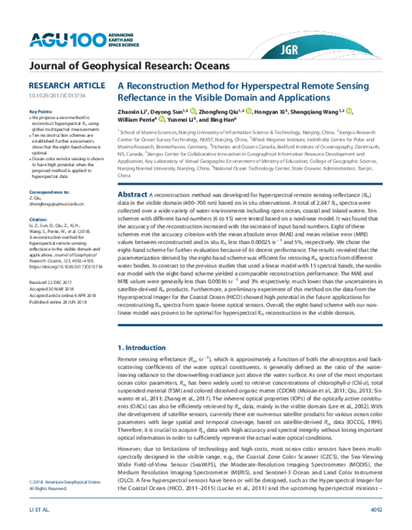 (PDF) A Reconstruction Method for Hyperspectral Remote Sensing ...