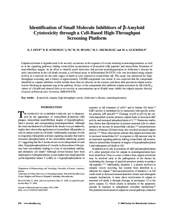 (PDF) Identification of Small Molecule Inhibitors of β-Amyloid ...