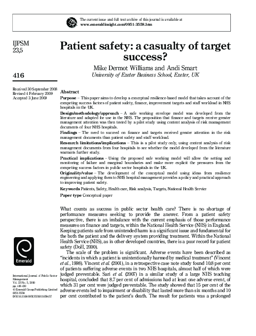 (PDF) Patient safety: a casualty of target success?