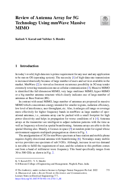 (PDF) Review of Antenna Array for 5G Technology Using mmWave Massive MIMO