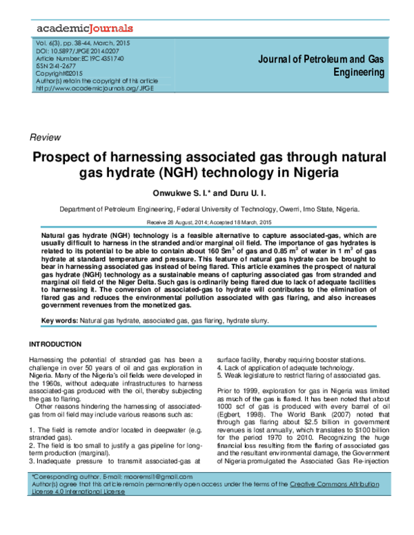 (PDF) Prospect of harnessing associated gas through natural gas hydrate ...