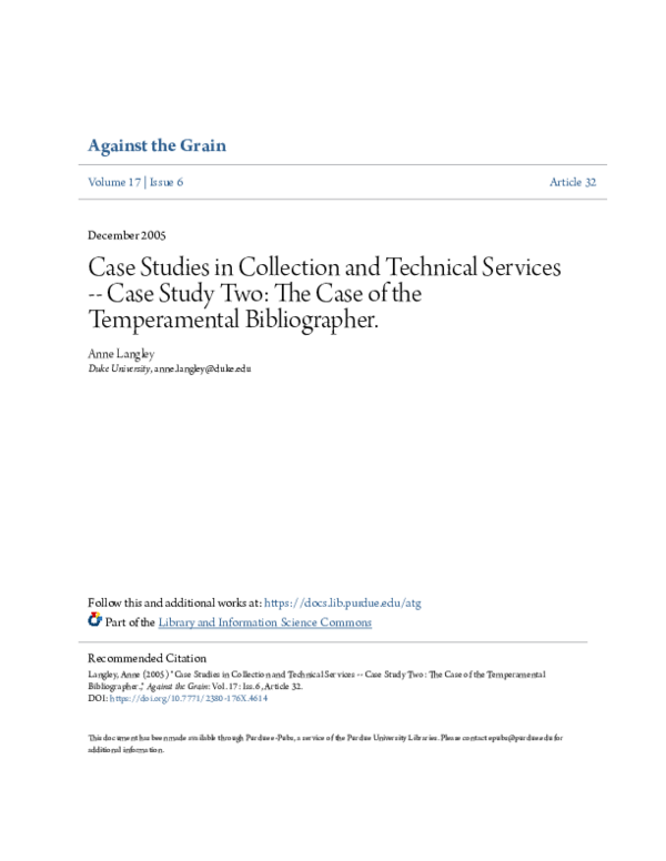 (PDF) Case Studies in Collection and Technical Services -- Case Study ...