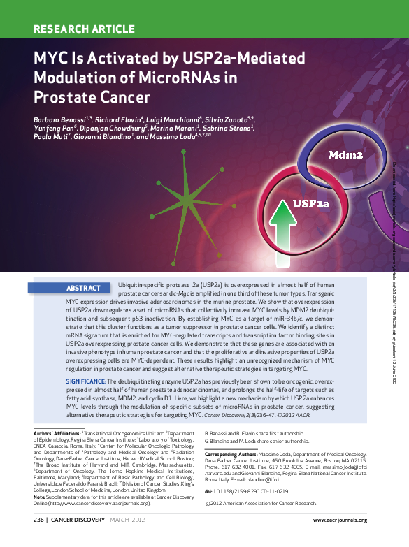 (PDF) MYC is activated by USP2a-mediated modulation of microRNAs in ...
