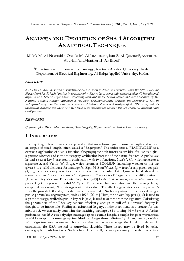  pdf analysis and evolution of sha 1 algorithm analytical technique