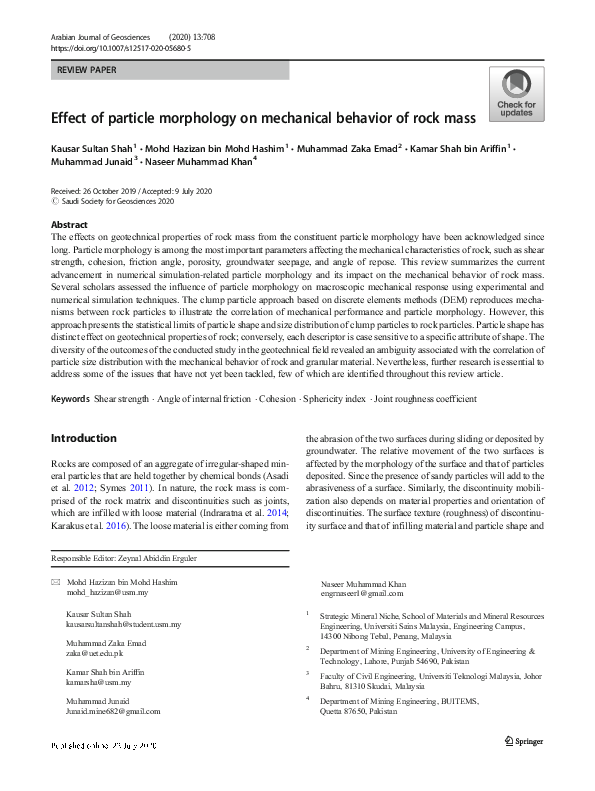 (PDF) Effect of particle morphology on mechanical behavior of rock mass