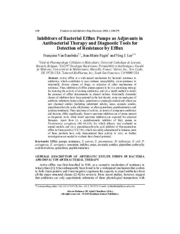 (PDF) Inhibitors of Bacterial Efflux Pumps as Adjuvants in ...