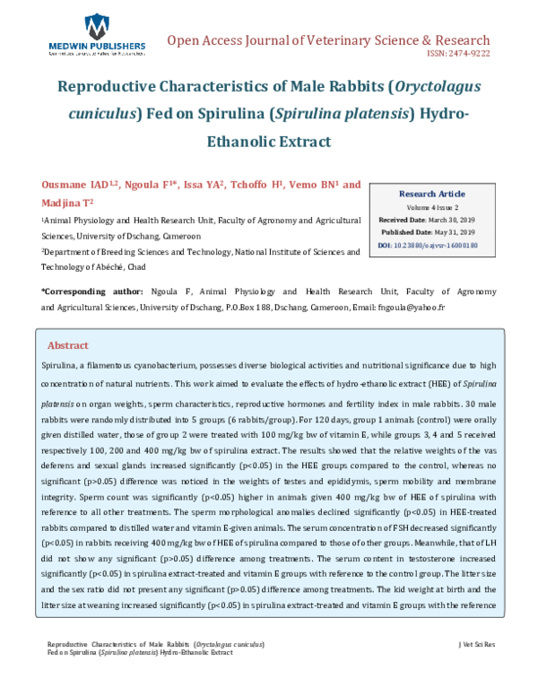 (PDF) Reproductive Characteristics of Male Rabbits ( Oryctolagus ...