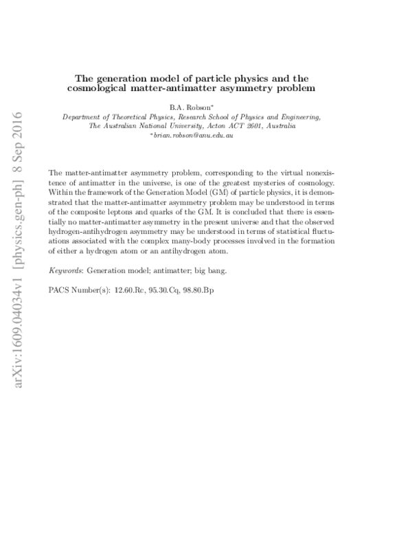 (PDF) The generation model of particle physics and the cosmological ...