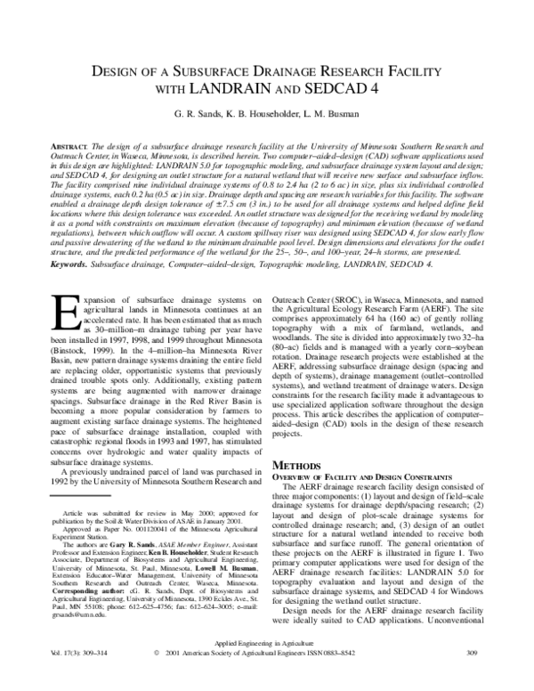 (PDF) Design of a Subsurface Drainage Research Facility with Landrain ...