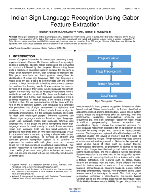 (PDF) Indian Sign Language Recognition Using Gabor Feature Extraction
