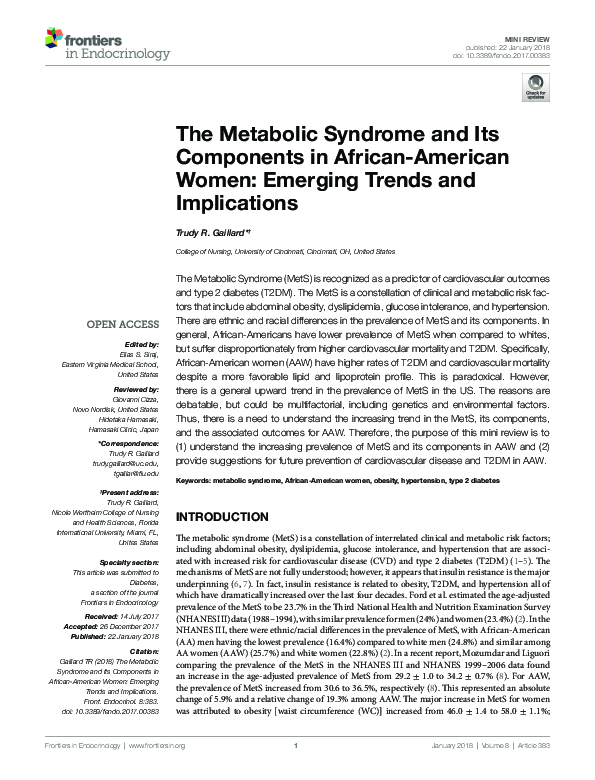 (PDF) The Metabolic Syndrome and Its Components in African-American ...