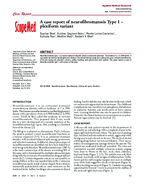 (PDF) A case report of neurofibromatosis Type 1 - plexiform variant