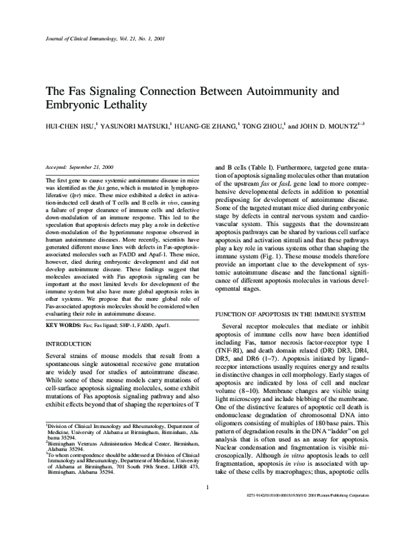 (PDF) The Fas signaling connection between autoimmunity and embryonic ...