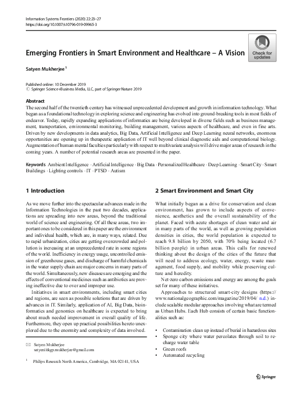(PDF) Emerging Frontiers in Smart Environment and Healthcare – A Vision