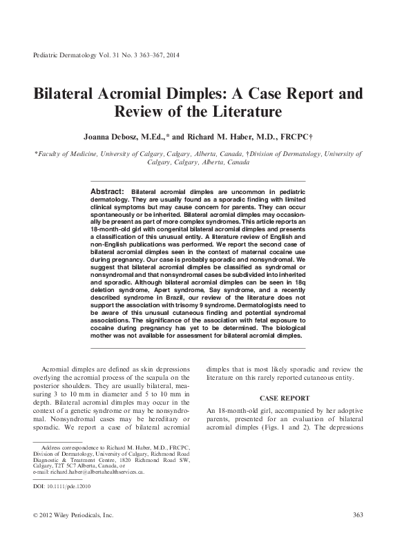 (PDF) Bilateral Acromial Dimples: A Case Report and Review of the ...