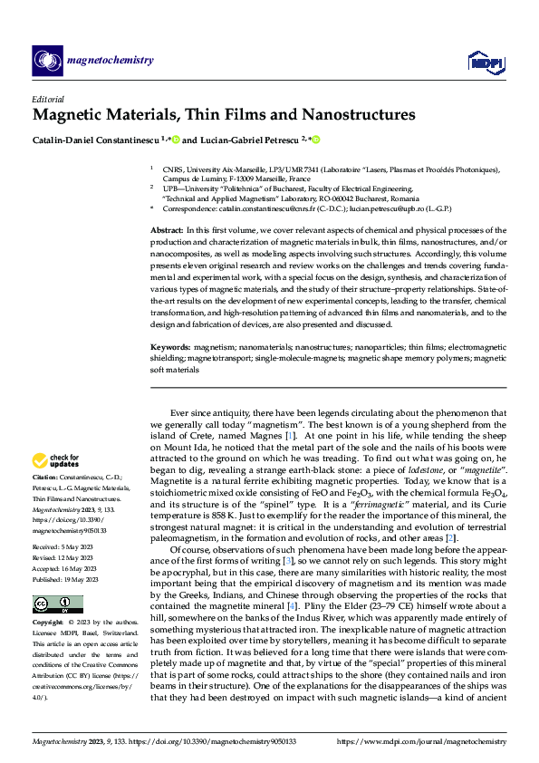 (PDF) Magnetic Materials, Thin Films and Nanostructures