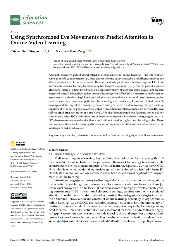 (PDF) Using Synchronized Eye Movements to Predict Attention in Online ...