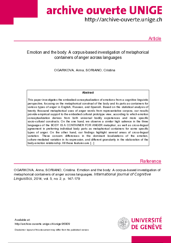 (PDF) Emotion and the Body: A Corpus-Based Investigation of ...