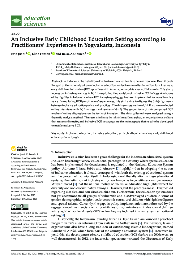 (PDF) An Inclusive Early Childhood Education Setting according to ...