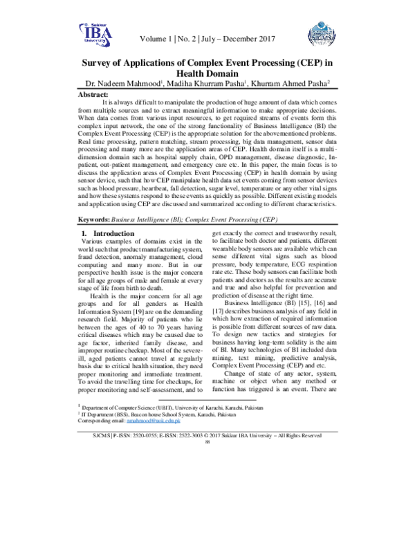 (PDF) Survey of Applications of Complex Event Processing (CEP) in ...