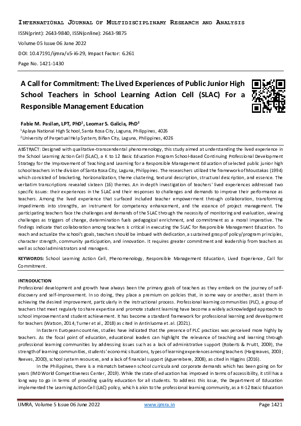 (PDF) A Call for Commitment: The Lived Experiences of Public Junior ...