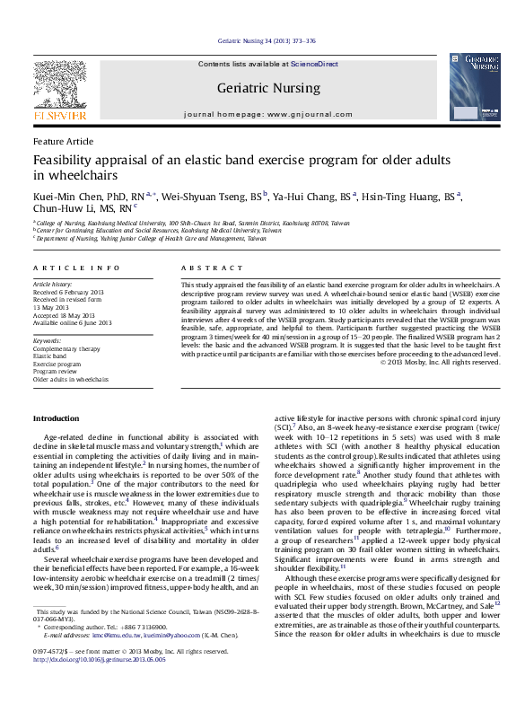 (PDF) Feasibility appraisal of an elastic band exercise program for ...