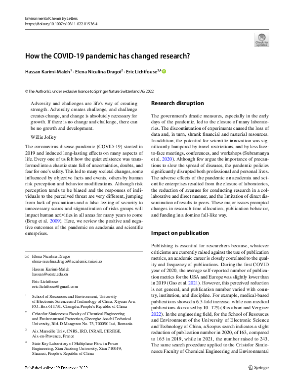 (PDF) How the COVID-19 pandemic has changed research?