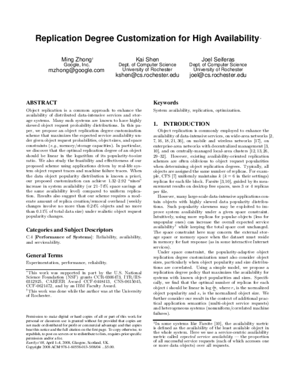 (PDF) Replication degree customization for high availability