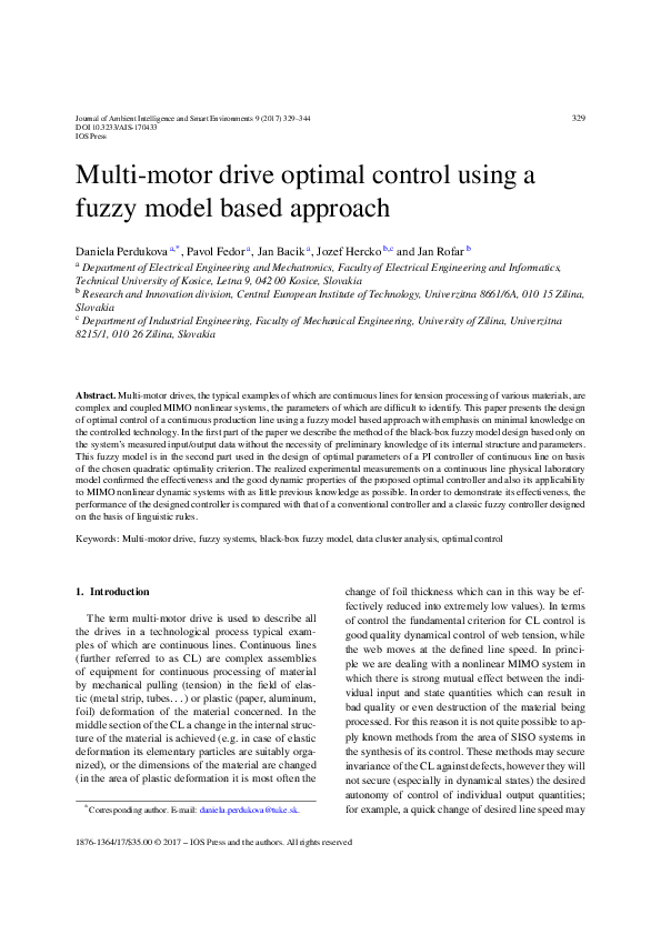 (PDF) Multi-motor drive optimal control using a fuzzy model based approach
