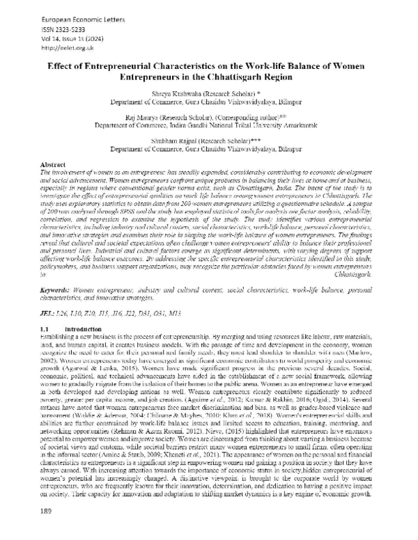 (PDF) Effect of Entrepreneurial Characteristics on the Work-life ...