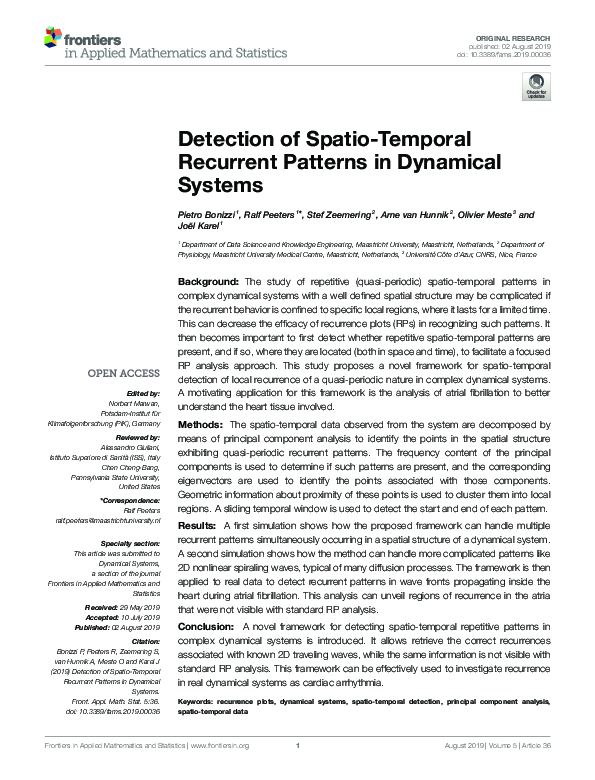 (PDF) Detection of Spatio-Temporal Recurrent Patterns in Dynamical Systems