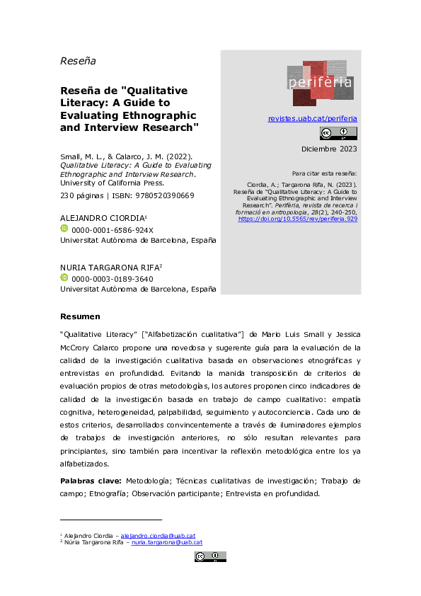 (PDF) Reseña de "Qualitative Literacy: A Guide to Evaluating Ethnographic and Interview Research"