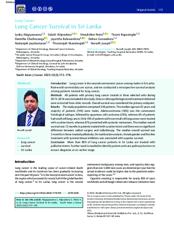 (PDF) Lung Cancer Survival in Sri Lanka