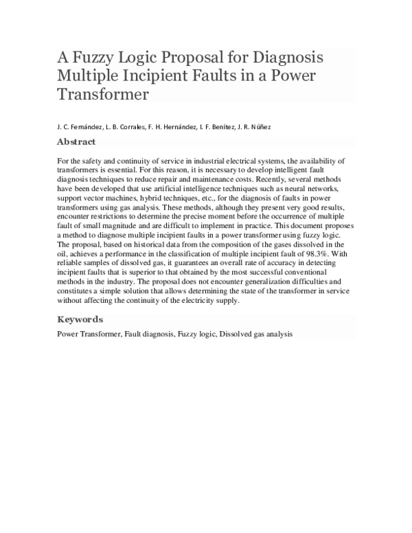 (PDF) A Fuzzy Logic Proposal for Diagnosis Multiple Incipient Faults in ...