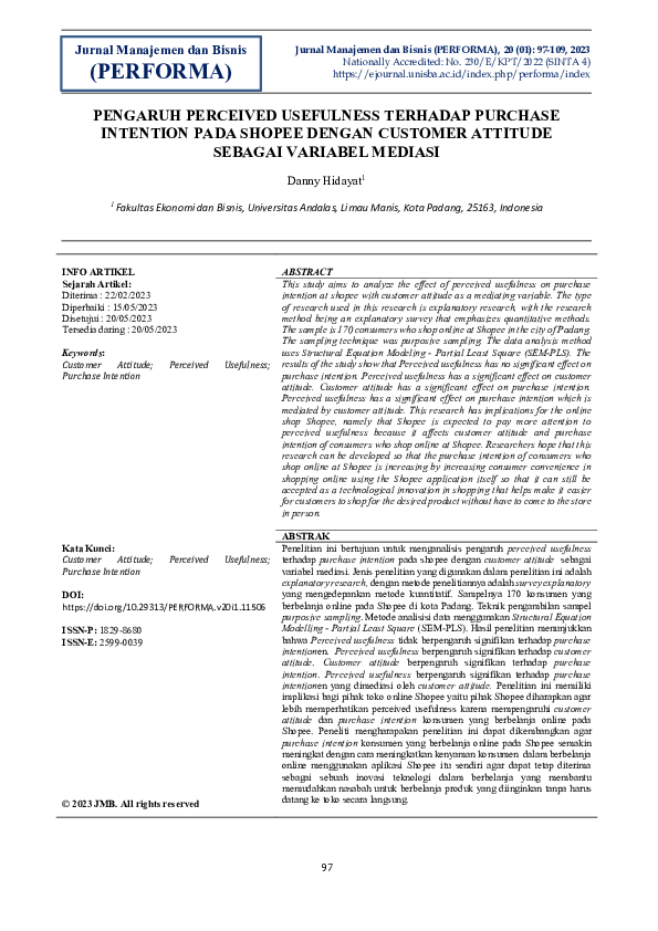 (PDF) Pengaruh Perceived Usefulness Terhadap Purchase Intention Pada ...