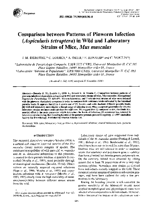 (PDF) Comparison between patterns of pinworm infection (Aspiculuris ...