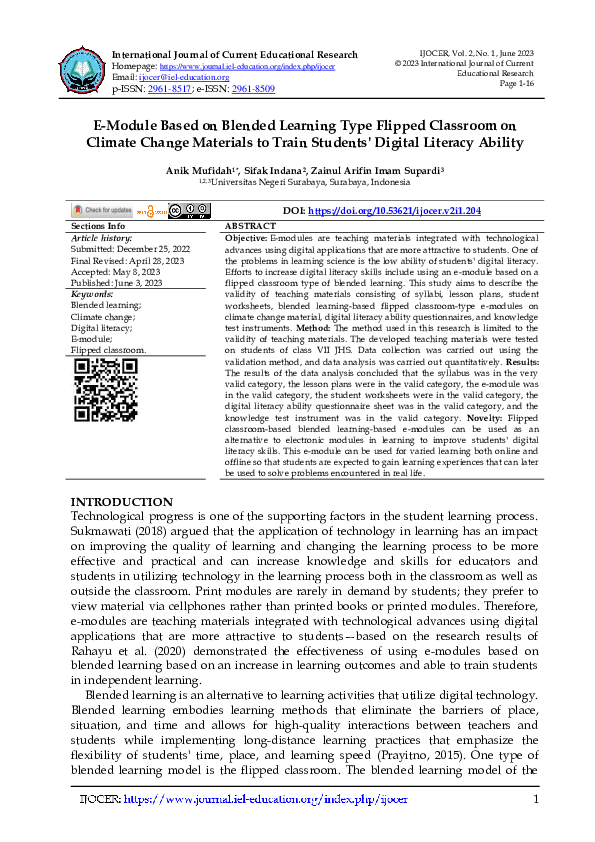 (PDF) E-Module Based on Blended Learning Type Flipped Classroom on ...
