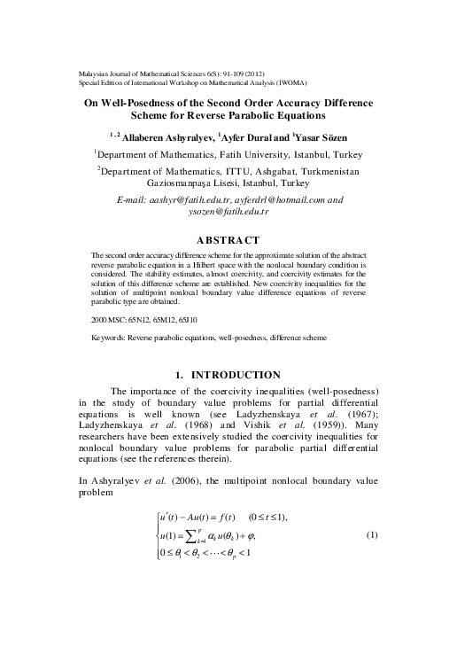 (PDF) On Well-Posedness of the Second Order Accuracy Difference Scheme ...