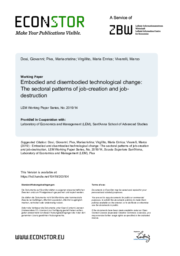 (PDF) Embodied and Disembodied Technological Change: The Sectoral ...