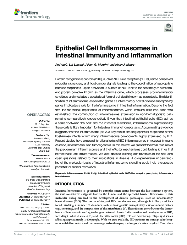 (PDF) Epithelial Cell Inflammasomes in Intestinal Immunity and Inflammation