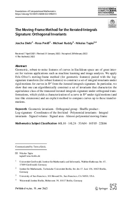 (PDF) Orthogonal Invariants via Moving-Frame Method
