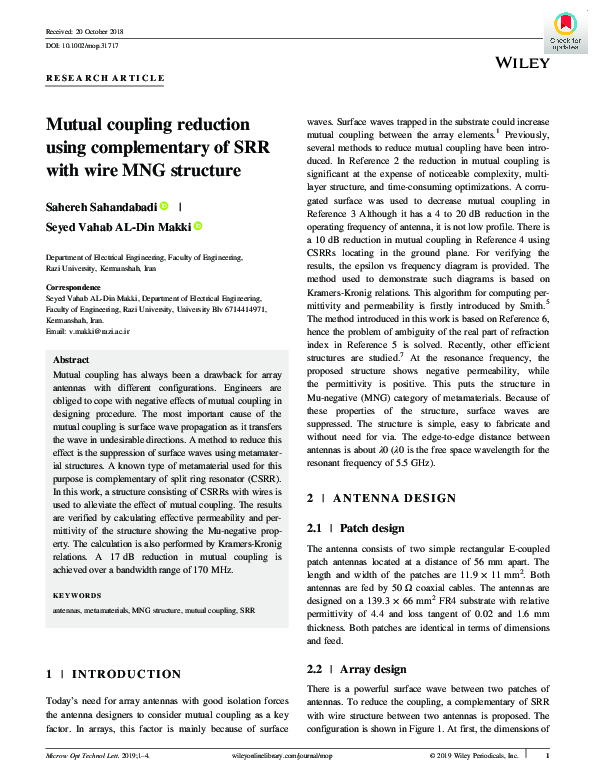 (PDF) Mutual coupling reduction using complementary of SRR with wire ...