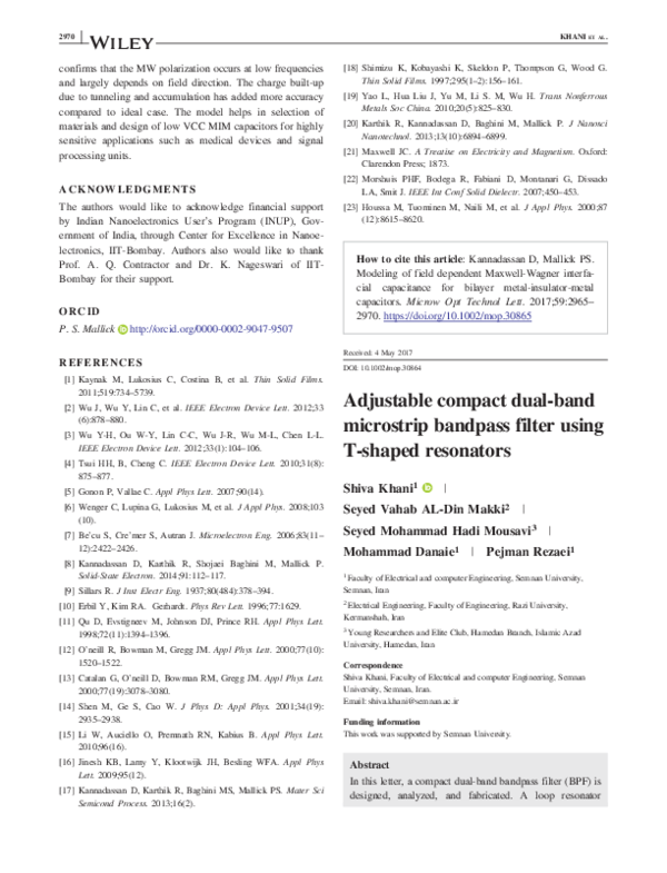 (PDF) Adjustable compact dual-band microstrip bandpass filter using T ...