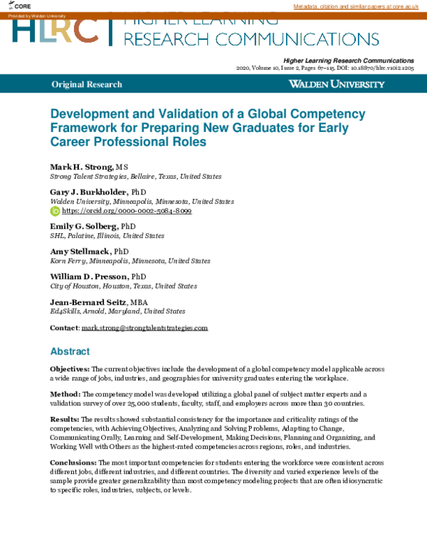 (PDF) Development and Validation of a Global Competency Framework for ...