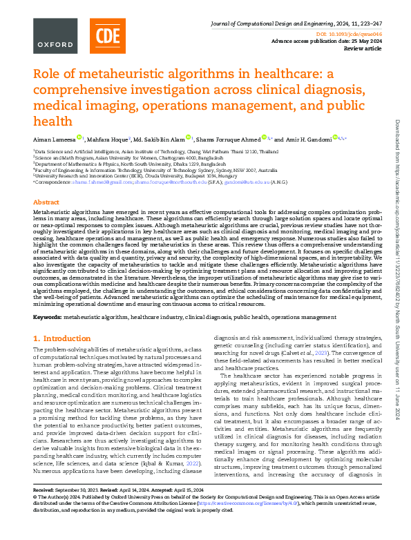 (PDF) Role of metaheuristic algorithms in healthcare: a comprehensive ...