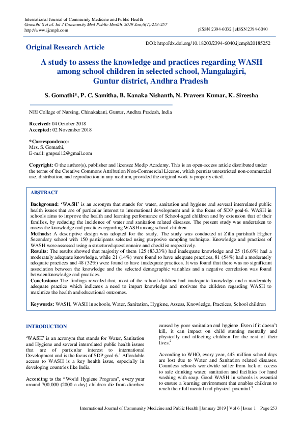 (PDF) A study to assess the knowledge and practices regarding WASH ...