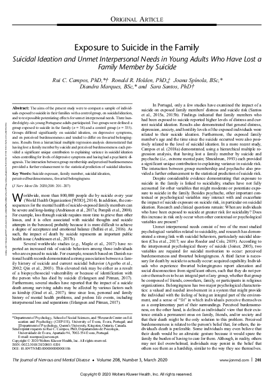 (PDF) Exposure to Suicide in the Family
